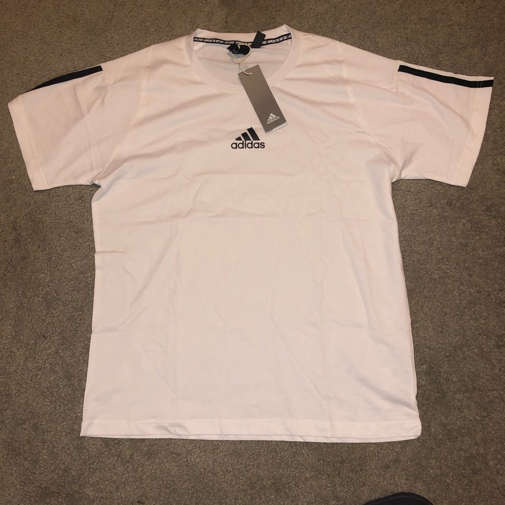 White Adidas Striped Tee